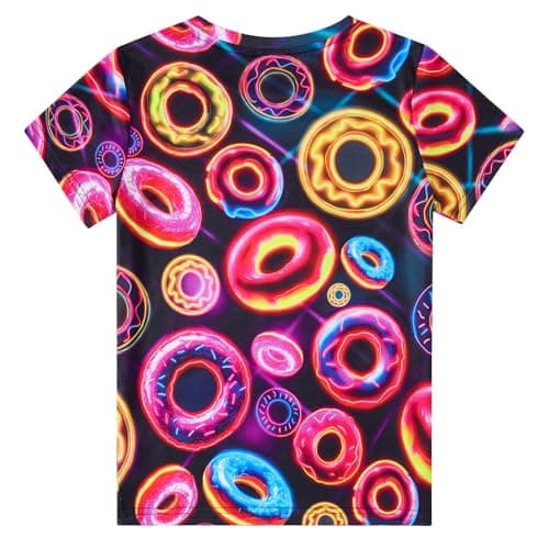 Funnycokid Boys Shirts Size 8-9 Kids T-Shirts Girls Neon Donuts Retro-Futuristic Digital Print Clothes Tops Tees Graphic Cool 8-9 Years Youth - Thumbnail 4