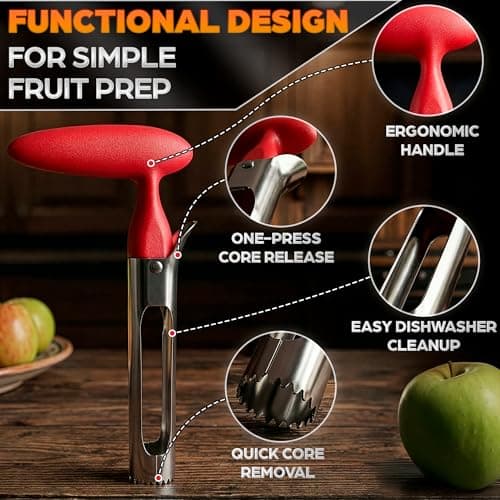 Apple Corer Tool – Stainless Steel Apple Core Remover with Durable Plastic Handle – Comfortable Grip, Easy to Use, Dishwasher Safe & Long-Lasting | Works for Apples, Pears, Tomatoes, Peppers & More - Thumbnail 4