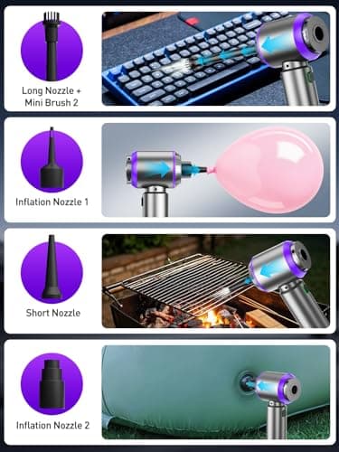 IYOFINE Vacuum/Air Duster 80,000RPM Super Power Mini Car Vacuum Cleaner 4-in-1 air Blower Gun Air Duster & Air Blower & Pump Hand Electric air Duster Handheld dust Blower Blower Cordless (Purple) - Thumbnail 6