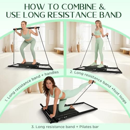 Pilates Board, Foldable Pilates Reformer Set, Multi-Purpose Iron Extended Pilate Equipment, 7-in-1 Pilate Machines for Home Use, with Pilates Bar, Resistance Bands - Thumbnail 4