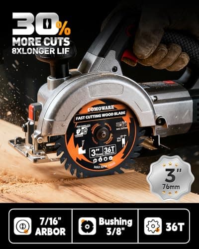 COMOWARE 3 Inch Circular Saw Blade 3 PCS, 36T ATB Circular Saw Blade, 7/16" Arbor 3/8“ Bushing, TCT Carbide-Tipped, Teflon Anti-Stick, Miter Saws Blades for Wood, Laminate, Plywood & Hardwoods - Thumbnail 2
