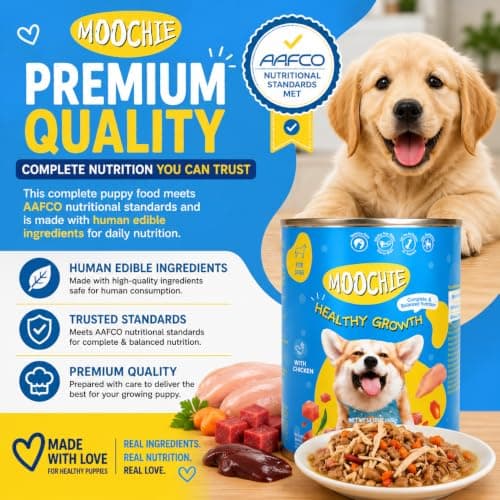 MOOCHIE Healthy Growth Wet Puppy Food - Chicken & Beef Liver - Grain Free - No Artificial Flavors or Preservatives - 4 × 14.10 oz cans - Thumbnail 5