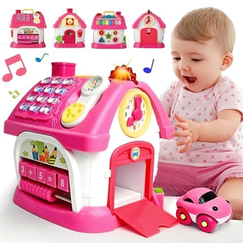 OKREVIEW Toys for 1+ Year Old Girls - Montessori 8-in-1 Musical Activity House Toys with Lights, Sounds & Bilingual EN/ES Learning, First Birthday & Xmas Gifts for 1 2 3 Year Old Girl
