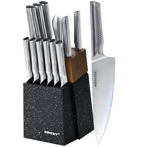 KEYCUT 13 Piece Knife Set with Block, 50Cr15Mov High Carbon Stainless Steel Knives for Kitchen, Ergonomic Full-Tang Handle Professional Kitchen Knife Set - Image 1