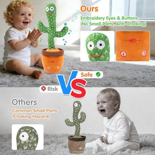LLUKEME Talking Cactus Toy for Babies 6+ Months & Toddlers - Dancing Singing Repeating Cactus Toy with 10 Songs & Lights, Interactive Plush Gift for Kids Age 1 2 3 4 5 6, Easter Gifts for Kids - Thumbnail 2