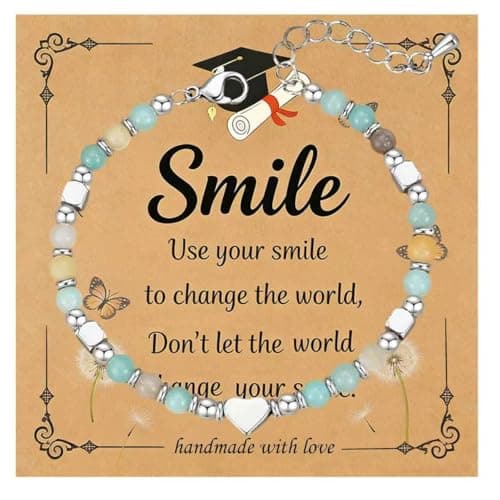 Zeyoy Graduation Gifts， Class of 2026 Natural Gemstone Graduation Bracelet for Her - Gift for Middle School, High School & College Women Graduates (Light Blue) - Image 1