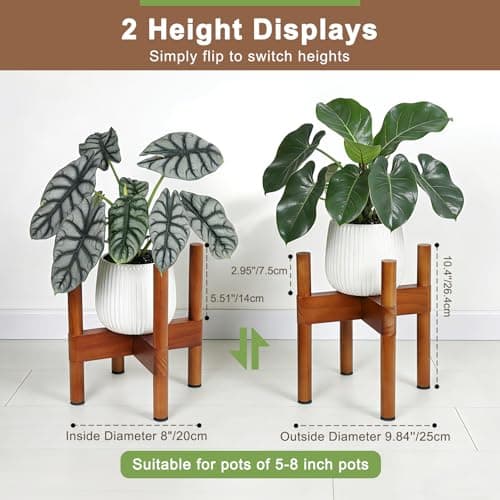 Vigordream Plant Stand Indoor, Wood Plant Holder, Mid Century Modern Decor Tall Planter Stands, 2 Height Displays Corner Single Flower Stand for Balcony, Living Room, Garden Patio Fit 5-8 Inch Pots - Thumbnail 5
