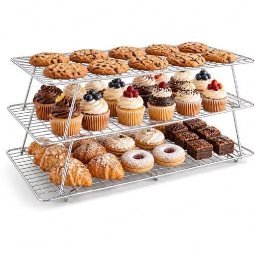 JINANJUNGU Cooling Rack, 3 Tier Stackable Cooling Racks for Cooking Baking Roasting, Multi-Level Collapsible Cookie Rack for Cakes, Oven Safe & Easy Clean (Silver, 3-Tier) - Image 1