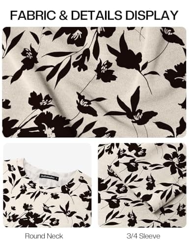 JUSTFASHIONNOW Floral Tunic Tops for Women Plus Size Dressy Casual 3/4 Length Sleeve Womens Blouses Maternity Shirts Asymmetrical Hem Ladies Outfits（Apricot，XX-Large - Thumbnail 6