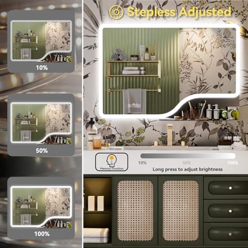 32"x 48" LED Bathroom Mirror with Shelf, 3 Colors Backlit Vanity Mirror with Lights, Wall-Mounted Large Bathroom Mirror with Lights, Smart Mirror with Anti-Fog, Stepless Dimmable, Memory (UL, ETL) - Thumbnail 2