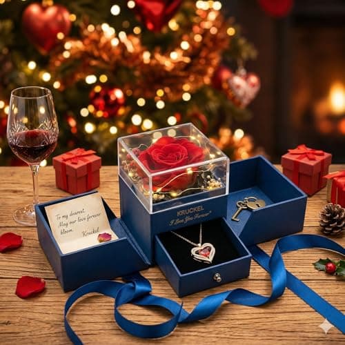 Kruckel Preserved Red Roses with Heart I Love You Promise Necklace, Romantic Eternal Flower, Mothers Day Gifts Valentines Day Anniversary Birthday Gifts for Women Wife Girlfriend Mom - Thumbnail 5
