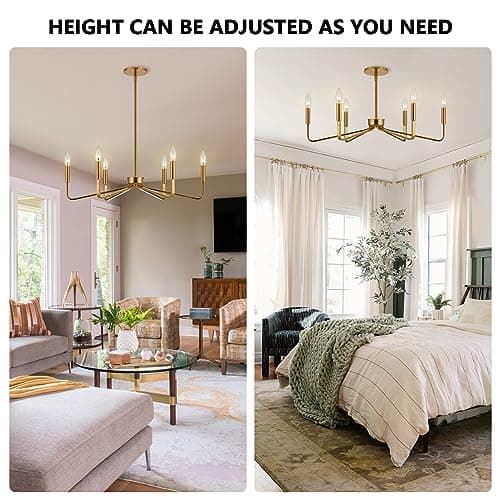 ACANER Brushed Gold Chandeliers for Dining Room, 6-Light Modern Farmhouse Chandelier, Brass Candle Style Hanging Light Fixture for Living Room Bedroom Kitchen Island - Thumbnail 4
