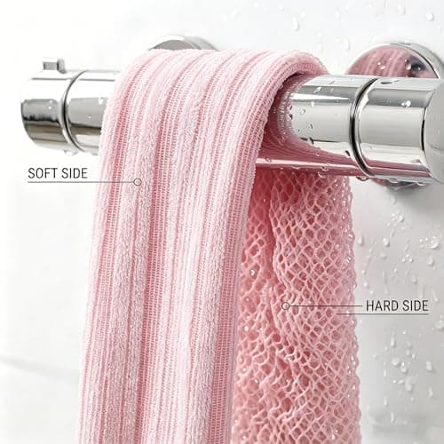 DOCKOMO African Net Sponge - 40-Inch Long Exfoliating Body Scrubber for Shower - Fast-Drying Nylon Mesh Wash Net & Sapo Sponge for Back Scrubbing & Smoother Skin (Pink Stripe) - Thumbnail 2