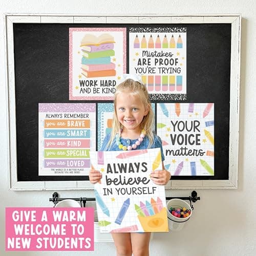 Welcome Sign for Classroom -13 Motivational Wall Decor for Classroom, Welcome Bulletin Board Set, Inspirational Posters, Positive Affirmations, Pastel Welcome Back to School Bulletin Board Decorations - Thumbnail 5