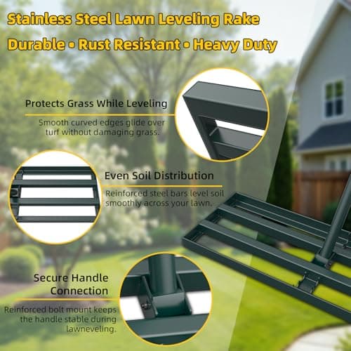 Stainless Steel Lawn Leveling Rake with 70" Adjustable Long Handle – 30"×10" Lawn Leveler for Yard & Garden Soil Leveling, Heavy Duty Top Dressing Rake for Lawn Repair, Landscaping & Grass Care - Thumbnail 4