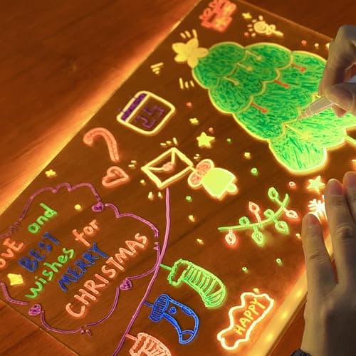 Kids LED Acrylic Glow Doodle Drawing Board, 7.88x7.88 Inch Dry Erase Pad - Thumbnail 2
