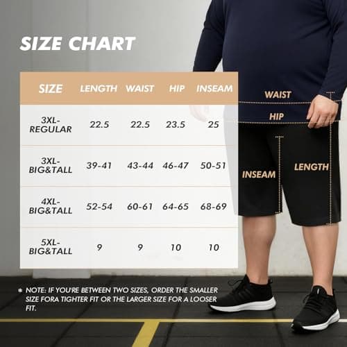 BOOJO Men's Big and Tall Athletic Shorts - Quick Dry Black Basketball Shorts with Pockets for Workout RunningActivewear（S-6XL） - Thumbnail 6