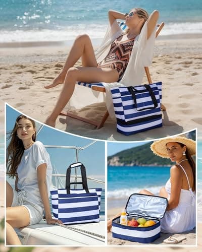 NBERMOTION Beach Bag with Detachable Cooler, 62L Large Beach Bags Waterproof Sandproof for Women, Travel Tote Bag for Family, Gym（Light Green - Thumbnail 2