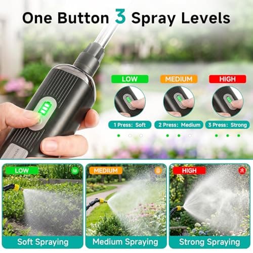 Battery Powered Garden Sprayer 2 Gallon, 7.4V High Pressure Rechargeable Weed Sprayer with 3 Pressure Mode, 5 Spray Nozzles, Telescopic Wand, Battery Indicator, Adjustable Strap for Lawn Garden, Green - Thumbnail 2