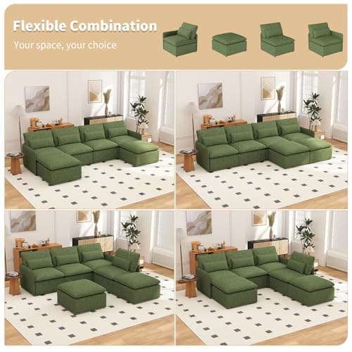 Maakkuu 129" U Shaped Couch, Modular Sectional Sofa with Moveable Ottoman, Large Deep Seat Chenille Sofa for Living Room, Oversized Modern Comfy Couch for Apartment, Office - Thumbnail 4