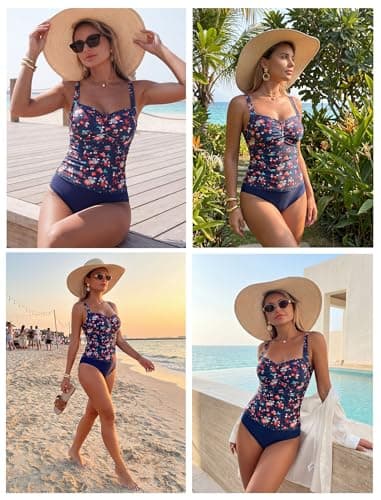 ZAFUL Tummy Control Bathing Suits Two Piece Swimsuit Sweatheart Neck Push Up Retro Slimming Tankini Top with High Waisted Swim Suits 2026 Perfect for Beach Vacations (Blue Floral XXL) - Thumbnail 2