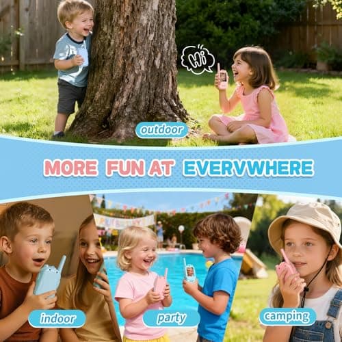 Walkie Talkies for Kids Pack of 2, Rechargeable Long Range 2 Way Radios Toys for Boys Girls Age 3-5, Birthday with Pink Blue Design,Outdoor Adventure Camping Hiking - Thumbnail 5