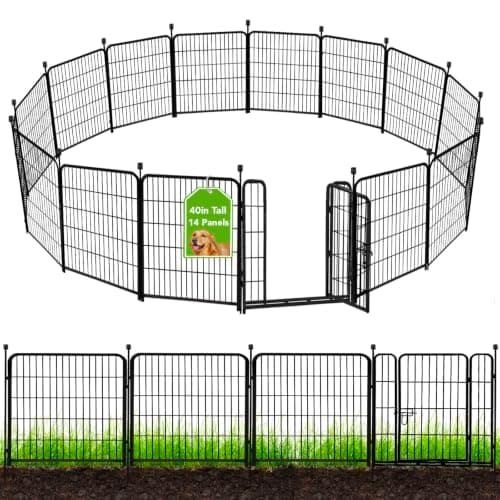 ADAVIN Tall Garden Fence 40 in(H)×31 Ft(L) 14 Panels, Heavy Duty Iron Metal Fence with Gate Low Threshold, Dogs Rabbit Fences Outdoor Camping, Flower Bed Fencing Border, Temporary Black Yard Fences - Image 1