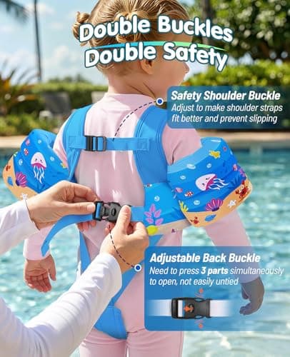 HeySplash Toddler Swim Vest, Toddler Floaties Fit 13.2-33 Lbs, Puddle Kids Jumper with Adjustable Strap Pool Float Jacket Arm Floaties Baby Floatie Water Wing Pool Sea Swimming Aid, Blue Sea Mermaid - Thumbnail 4