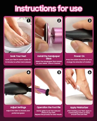 FSA&HSA Electric Foot File - High Torque,Callus Remover for Feet,Adjustable Speed Foot File with 60 Pcs Sandpaper Discs,Professional Pedicure Tool for Dead Skin and Calluses - Thumbnail 6