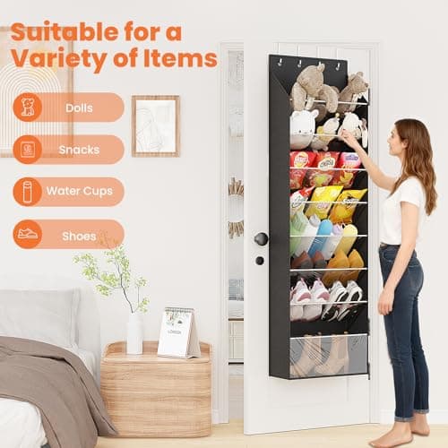 ZATOCL 8-Tier Over The Door Organizer, Space Saving Hanging Shoes Organizer and Storage Unit, Organizer for Closet, Bedroom, Entryway, Black - Thumbnail 4