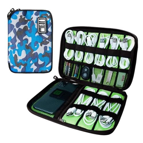 Lcsmaokin Electronics Travel Organizer,Portable Waterproof Electronic Travel Storage Bag for Small Charging Cord Storage,Charger,SD Card etc,for Travel,Business-Blue Camouflage - Image 1