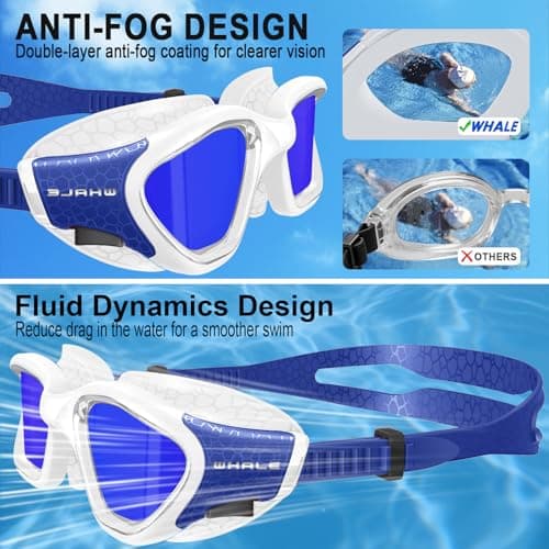 Whale Swim Goggles Polarized Anti-Fog Lenses, Unisex | 100% UV Protection | Anti-Fog Design (Glacier White-Blue; Polarized Lens) - Thumbnail 4