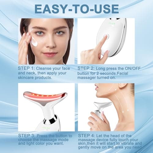 7 Color Neck Face Massager Tool, Facial Massager with Vibration Tech, Rechargeable Face culpting Wand for Skin Care (White) - Thumbnail 6