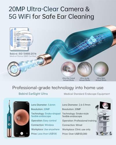 Bebird Earsight Ultra Ear Wax Removal Tool Camera, FSA HSA Eligible, 2K HD Ear Cleaner with Camera Otoscope, 90-Min Battery Earwax Remover & Visual Ear Pick Tweezers, Safe Ear Cleaning Kit for Family - Thumbnail 4