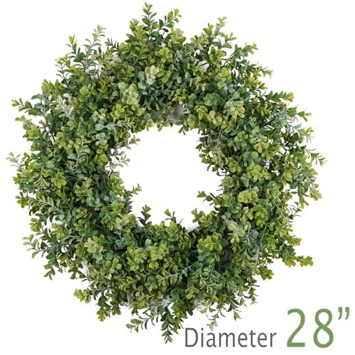 Wreaths for Front Door 28", Door Spring Wreath with Eucalyptus Boxwood Leaves, Greenery Wreath Door Decoration for Spring Summer All Season Home and Outdoor - Thumbnail 2