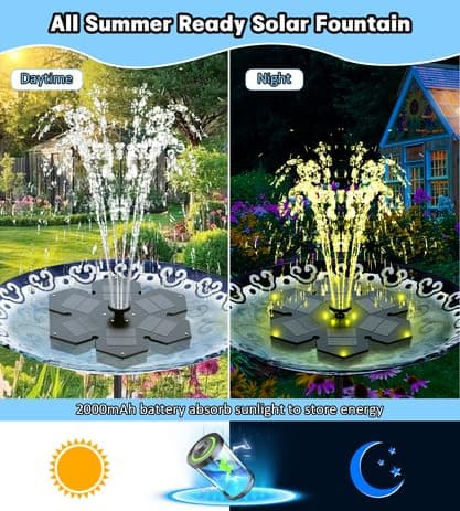 SZMP Solar Fountain Upgraded, 3.5W Snowflake Double Layer Colorful Lights, 2000mAh Battery 4 Fixes & 7 Nozzles, Solar Bird Bath Fountain for Garden Patio Pond Outdoor Décor - Thumbnail 3