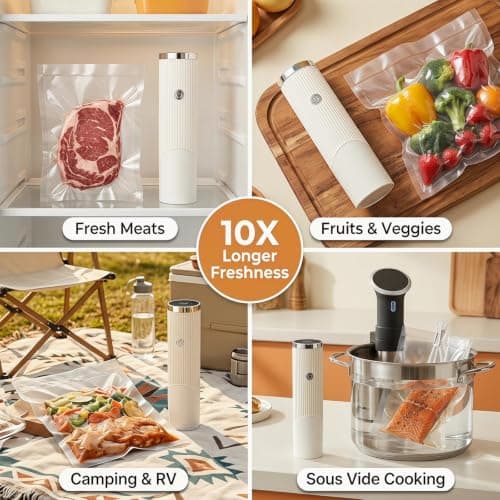 Smart Vacuum Sealer for Food with LED Display, 60kPa Strong Suction Handheld Vacuum Sealer Machine for Reusable Bags & Mason Jars, 1800mAh Portable Compact Food Sealer for Meal Prep, Camping & RV - Thumbnail 4