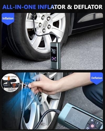 Tire Inflator Portable Air Compressor: Cordless Air Pump for Car Tires 150PSI - Tire Pump with Pressure Gauge for Car Bike Motorcycle Balls (Grey Blue) - Thumbnail 4