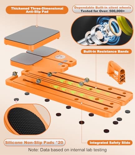 PENGYOUNG Pilates Board, 12 in 1 Mini Plilates Reformer Set, Multifuncional Portable Pilates Reformers Board for Home Workout, Free Combination 100+ Exercise Mode (Orange) - Thumbnail 5