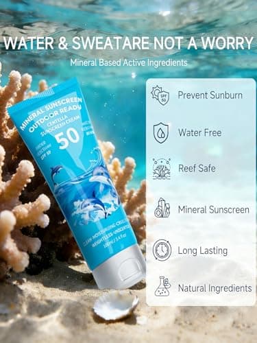 Reef Safe Sunscreen SPF 50, Travel Size Zinc Oxide Mineral Sunscreen, Natural Organic Centella Extract, Lightweight No White Cast, Non-Greasy, For Women & Men, Outdoor Beach Home Office Daily Use - Thumbnail 2