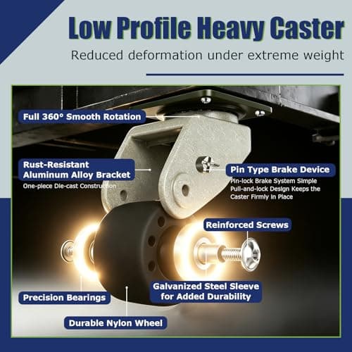 2 Inch Heavy Duty Caster Wheels Set of 4, 4000 LBS Capacity Low Profile Top Plate Swivel Casters, Nylon Machine Wheels for Workbench, Equipment, Hammered Gray - Thumbnail 6
