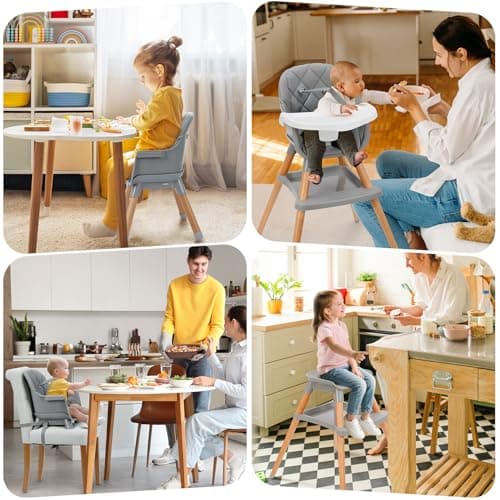 Ezebaby 6 in 1 High Chairs for Babies and Toddlers, Baby High Chair Convertible to Booster Seat and Toddler Chair, Wooden High Chair with Storage and Dishwasher Safe Tray - Thumbnail 4