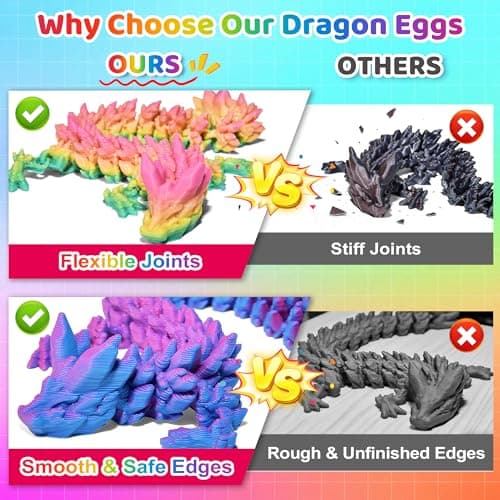 FUN LITTLE TOYS 12 Pack 3D Printed Dragon Eggs with Articulated Dragons, 12 No-Duplicate Colors, Non-Candy Easter Egg Hunt Fillers, Basket Stuffers, Party Favors & Classroom Prizes for Kids - Thumbnail 4