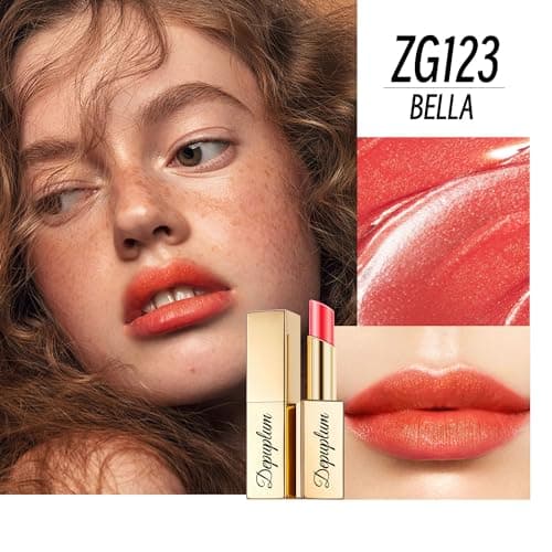 Depuplum Orange Red Shimmer Lipstick for Women Moisture Tinted Lip Balm Nourish Coral Lip Gloss Glitter Lip Stick (ZG123 Bella -Orange Red) - Thumbnail 3