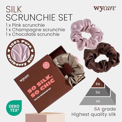 Wycare 100% Silk Scrunchies - Mulberry Silk Hair Ties (Set of 3 Nude) - Thumbnail 2