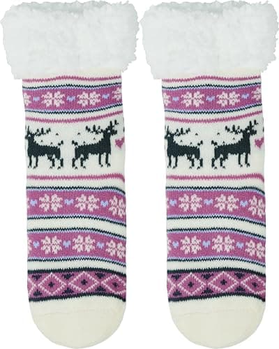 BenSorts Kids Winter Slipper Socks Warm Soft Christmas Fleece Fuzzy Gift For Girls Boys Cute Purple Reindeer 8 9 10 11 12 Years - Thumbnail 6