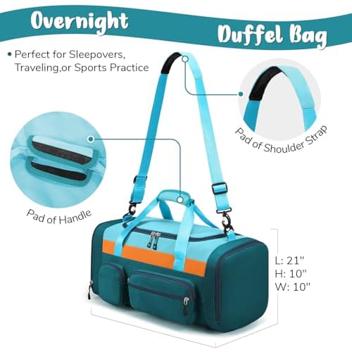 Woomada Kids Travel Duffle Bag With Shoe Compartment & Wet Pocket Perfect For School, Sports, Overnight Trips(green) - Thumbnail 2