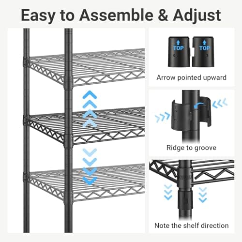 VIPEK Classic V6 Medium Heavy Duty Clothes Rack, 7-Tier Garment Rack with Adjustable Shelves, Portable Closet with 4 Hanging Rods, Space-Saving, 750lbs Capacity, 59.8" L x 14.6" W x 76.4" H, Black - Thumbnail 5