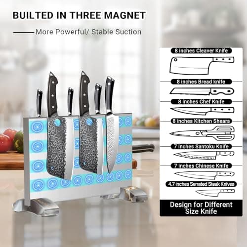 Magnetic Knife Block Stand Without Knives Double Sided Magnetic Knife Holder Rack for Kitchen Counter Stainless Steel Knife Magnetic Strip Display Stand Storage Organizer - Thumbnail 4