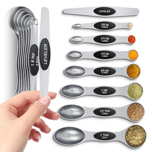 Magnetic Measuring Spoons Set with Strong N45 Magnets, Heavy Duty Stainless Steel Metal, Fits in Most Kitchen Spice Jars for Baking & Cooking, BPA Free, Multicolor, Set of 8 with Leveler（Black) - Image 1